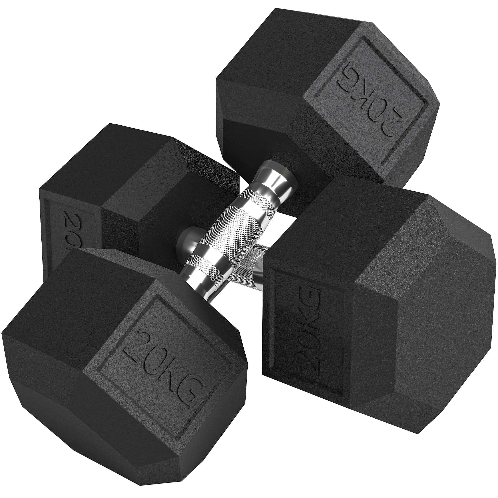 HOMCOM 2x20KG Rubber Hex Dumbbell Portable Hand Weights Dumbbell Home Gym