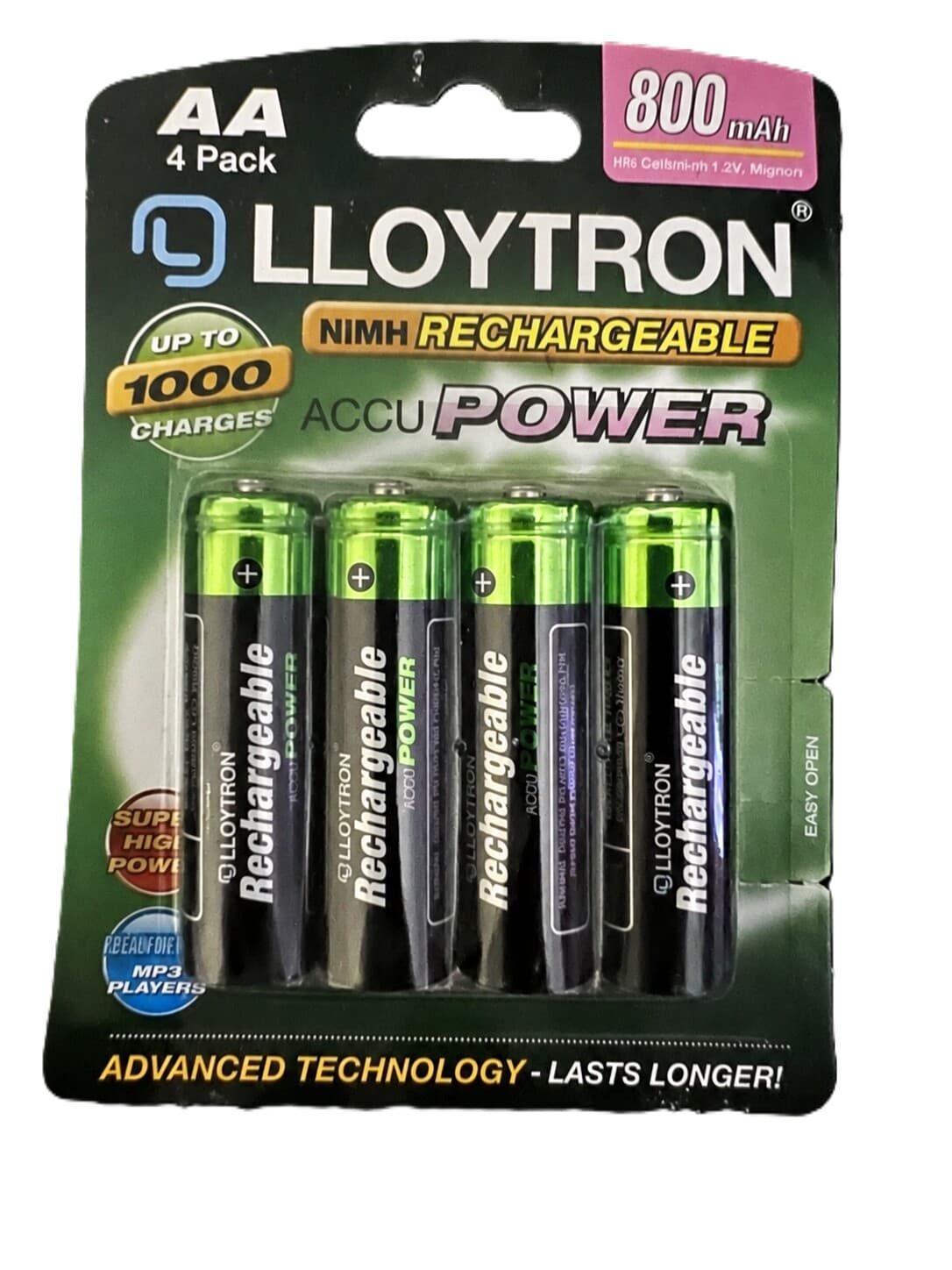 Lloytron AccuPower AA Rechargeable Batteries 800mAh NiMH 4 Pack B011
